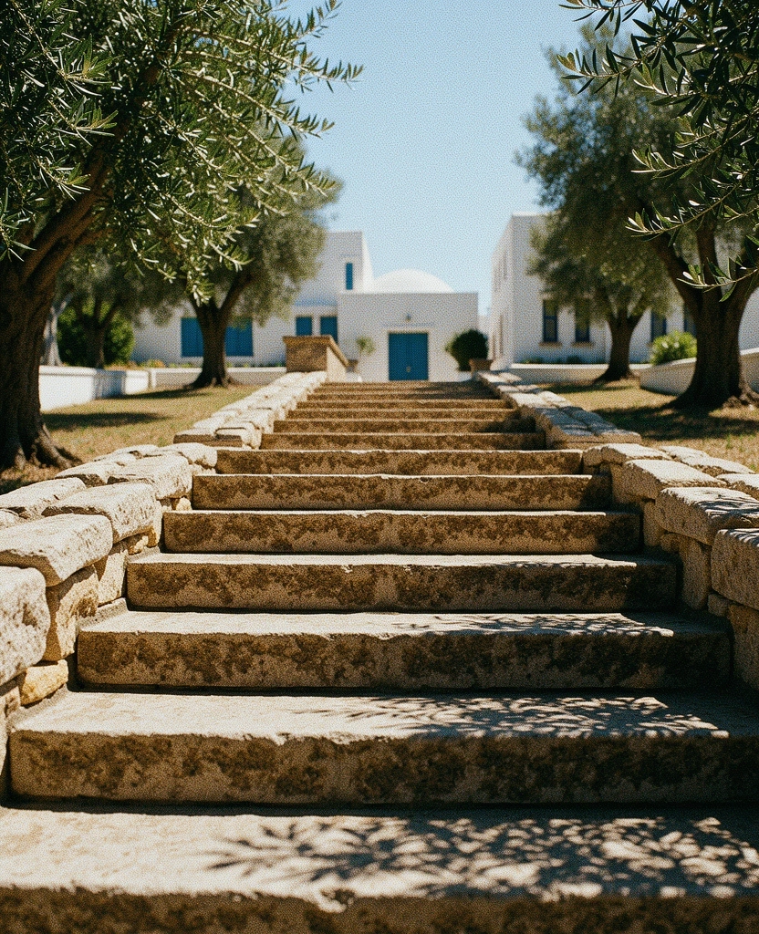 Πέτρινα σκαλοπάτια σε ελληνικό τοπίο